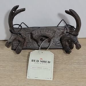 Red Shed Rustic Cast Iron Wall Hanging Antler Style Bottle Opener New